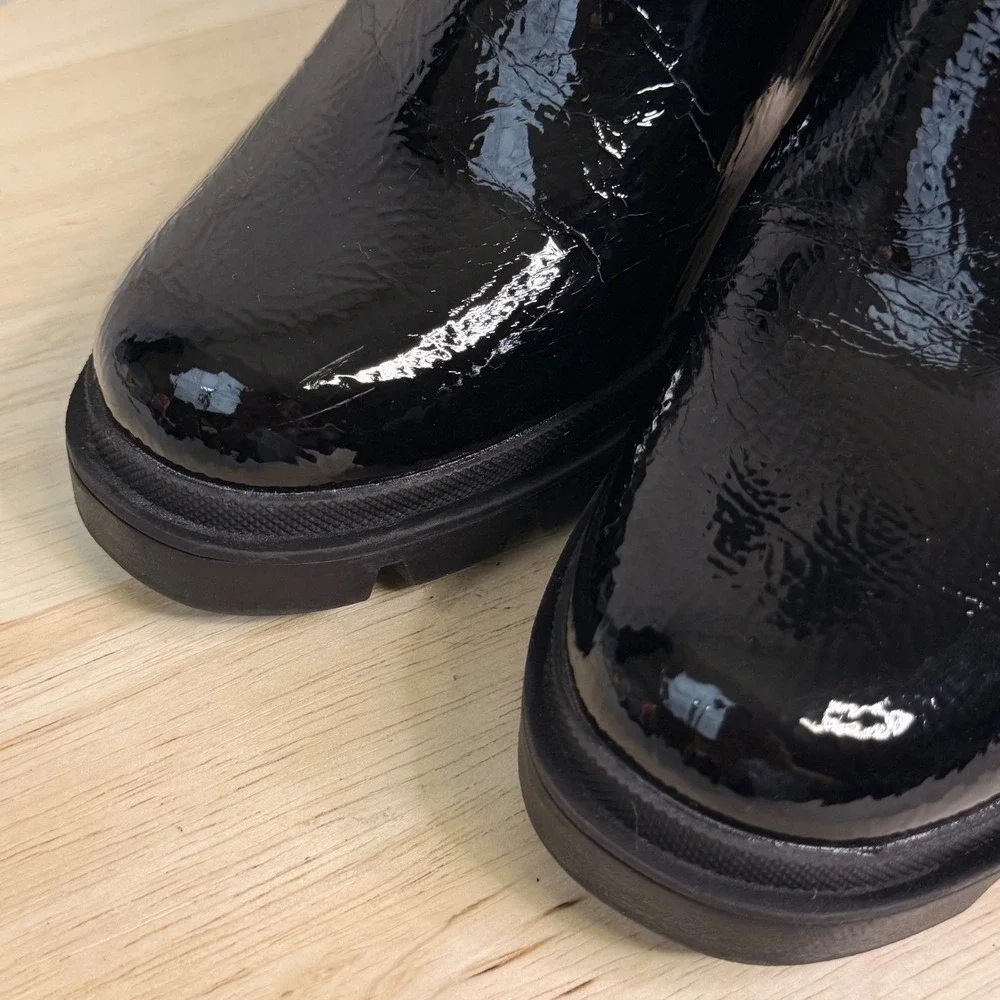 Steve Madden Vintage Black Patent Platform Ankle Boots Block‎ Heel Lug Sole 10M